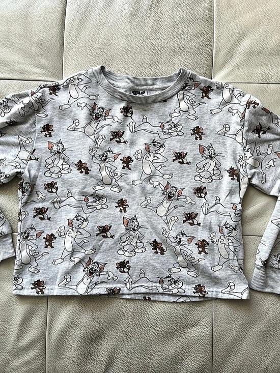 Tom and Jerry Other - Classic Girls Tom and Jerry All Over Print Crewneck Sweatshirt Gray, Size L